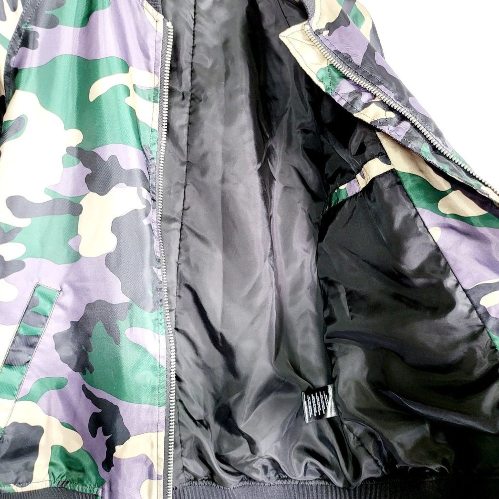 ANTHRO x SILENCE + NOISE Rita Camouflage Lightweight Bomber Jacket MEDIUM Satin - Picture 10 of 13